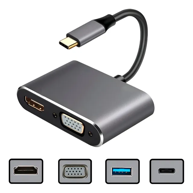 Adaptador 4 En 1 Usb-c A Vga/hdmi/usb 3.1 4k Ultra Fast