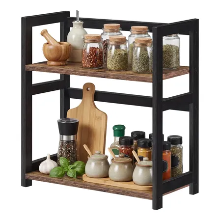Rack de armazenamento rústico de 2 camadas com estrutura de bambu N