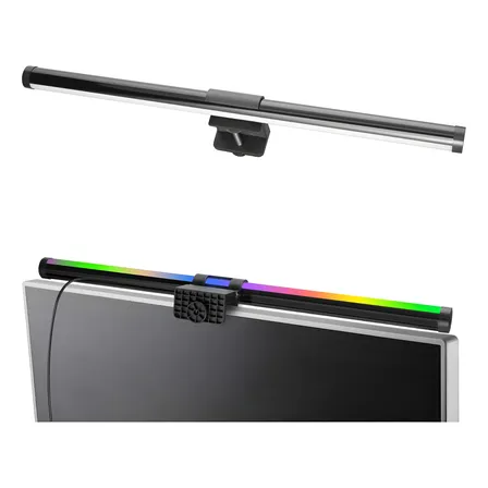 Luminária Barra Led Mesa Monitor Rgb Tons Luz Leitura Preto Preto 12v