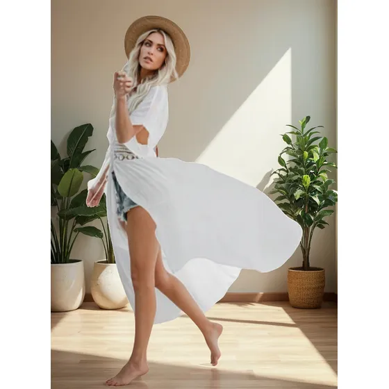 Kimono Largo De Mujer Debbie Talla L - Blanco