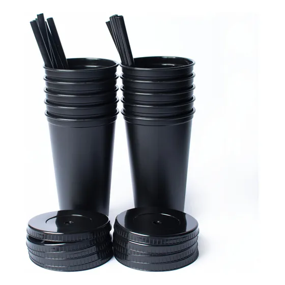 Vasos Personalizables Con Tapa Y Popote 16oz Papira 50 Pzas Color Negro