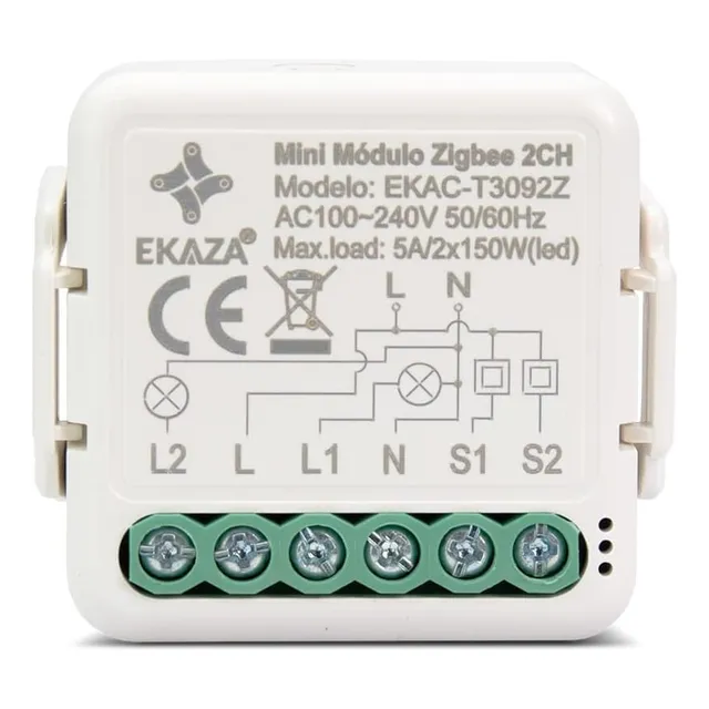 Interruptor Mini Zigbee 2 Canais Automação Alexa E Google Ekasa Tuya Life EKAC-T3092Z