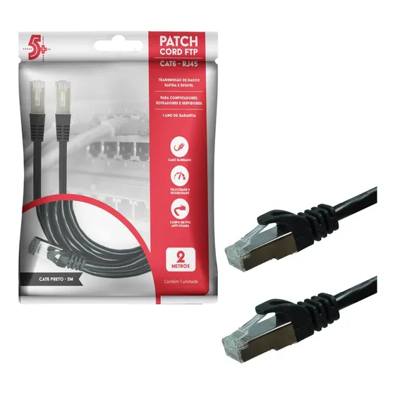 Cabo Rede Blindado 2m Ethernet Rj45 Cat6e Preto 2 Metros Ftp