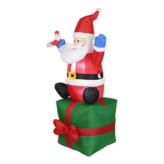 . Papá Noel Inflable Gigante Sentado En La Caja De Regalo