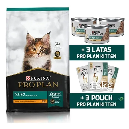 Alimento Gato Purina Pro Plan Kitten 1kg +3snack+3latas. Np