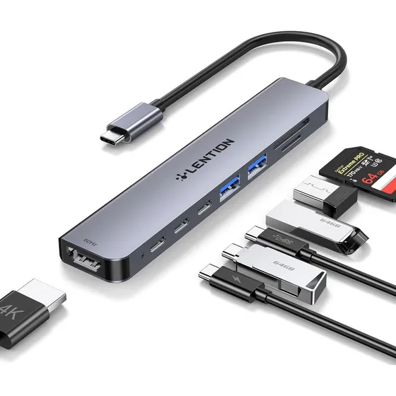 Lention Adaptador Hub 8 Em 1 Usb-c Multiporta Dongle Com 4k 60hz Hdmi 2 Usb C E 2 Usb 3.0 Data Porta Sd Pd 100w Para Windows Pc, Macbook Pro/air, iPhone 15, Mais, Adaptador De Driver Estável