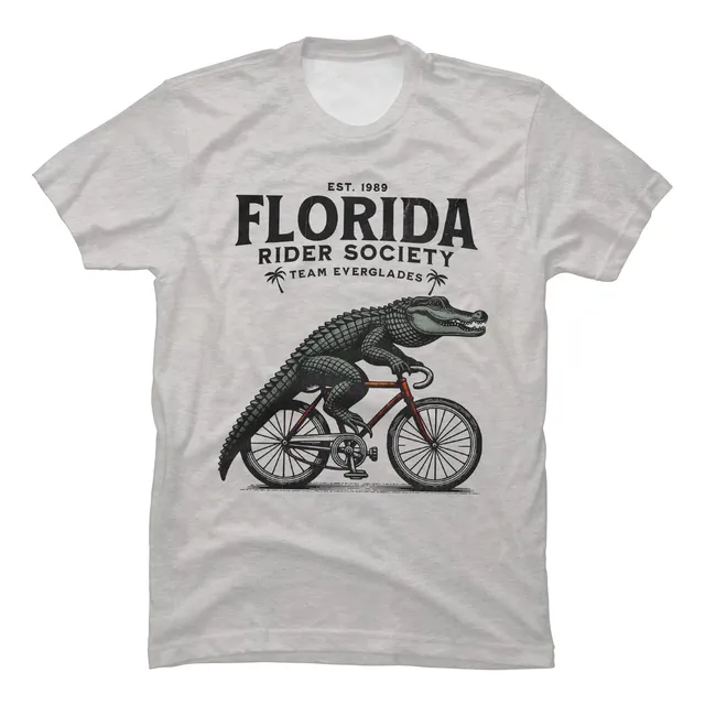 Camiseta Cool Cocodrilo En Bicicleta Florida Unisex Suave