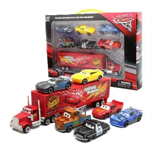 Kit 6 Carros + Caminhao Relampago Mcqueen, Mate, Jackson
