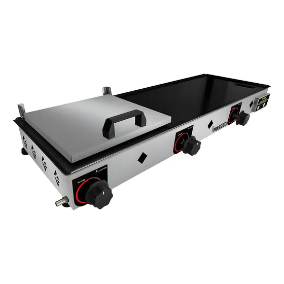 Chapa 90x30cm Para Fazer Lanches Com Prensa C/ 3 Queimadores