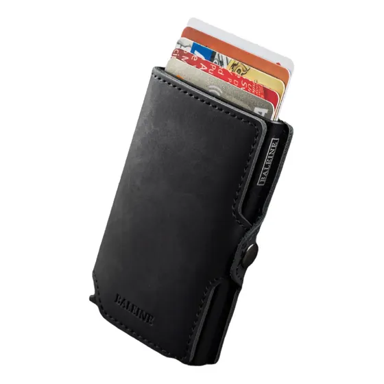 Billetera Baleine Kansas Con Diseño Liso Color Full Black De Cuero - 10cm X 6.8cm X 1.8cm | Cuotas sin interés