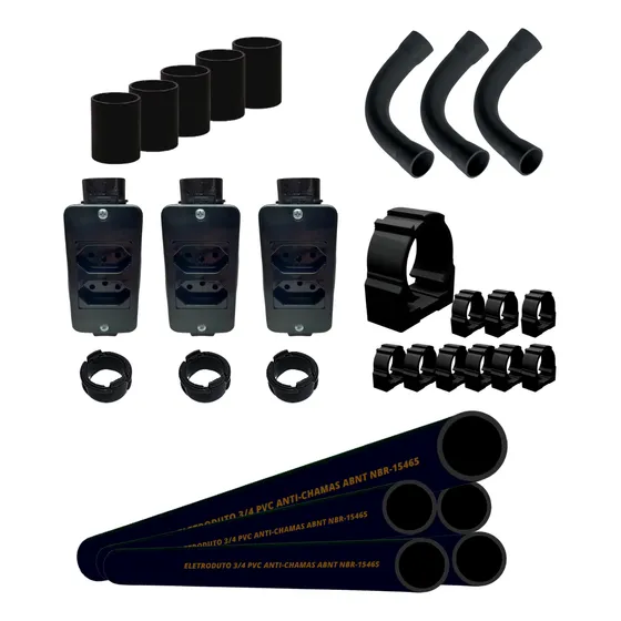 3 Un Tomada Dupla Preta + Kit Condulete Pvc 3/4 + Acessórios