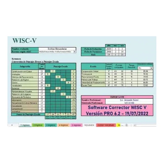 Test Batería Psicológica Wisc V  - Automatizado Con Informe