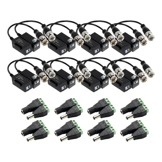 Pack Par Balun + Plug Macho + Hembra Camara Cctv Utp X8