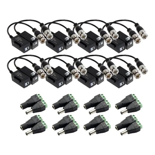 Pack Par Balun + Plug Macho + Hembra Camara Cctv Utp X8