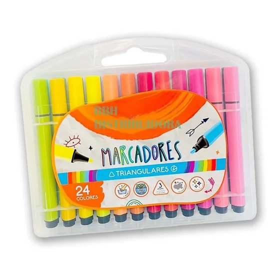 Marcadores Ezco Triangulares Valija Plastica X24 Colores