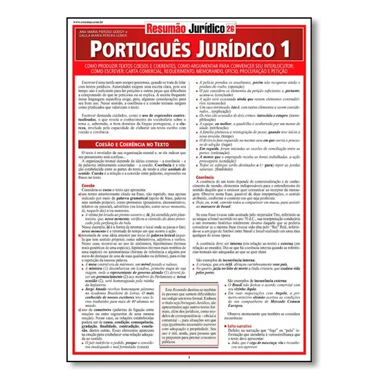 Português Jurídico 1, De Godoy Pierossi. Editora Resumao, Capa Mole Em Português, 2008