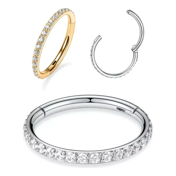 Piercing Titânio Argola Click Cravejada 6mm 8mm 10mm 12mm