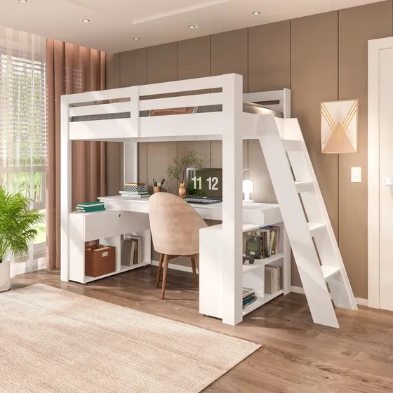 Cama Office Solteiro Adulto Com Escrivaninha Star Da