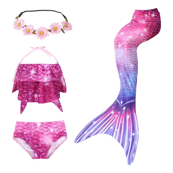 Traje De Baño Para Niñas De Sirena Bikini Con Cola 4 Piezas