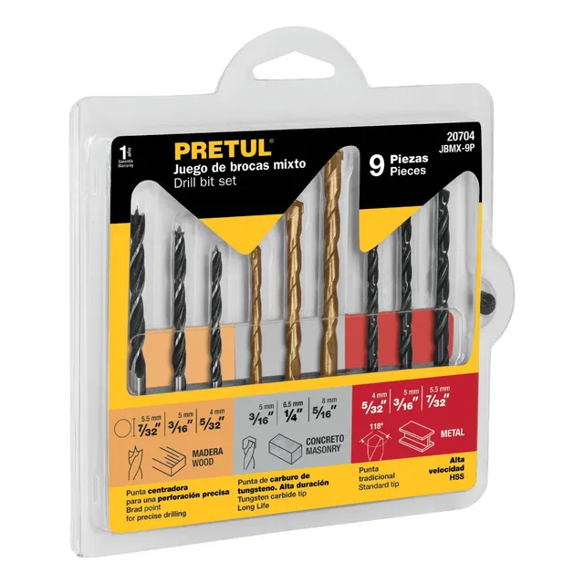 Juego de 9 brocas metal concreto y madera Pretul JBMX-9P