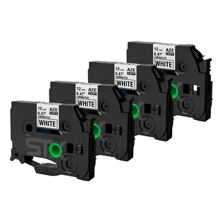 Pack 4 Cintas Tze-231 Alternativa Brother 12mmx8mts Blanca Color Negro
