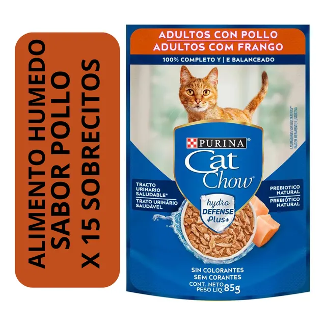 Alimento Humedo Gatos Cat Chow X 15 Sobrecitos Sabor Pollo