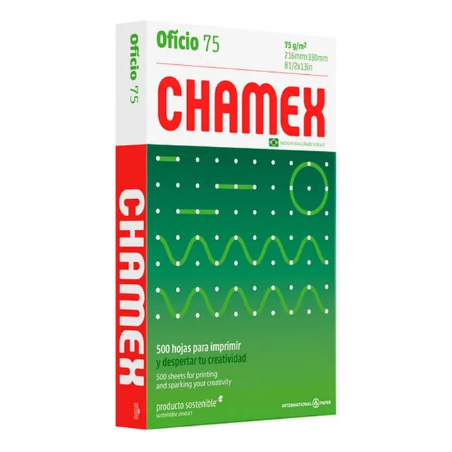 Resma Oficio Chamex 75 Gramos 500 Hojas 216mm X 356mm