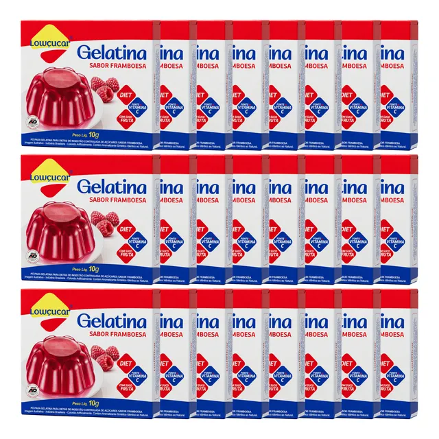Mistura Gelatina De Framboesa Diet Lowçucar 10g - Kit Com 24
