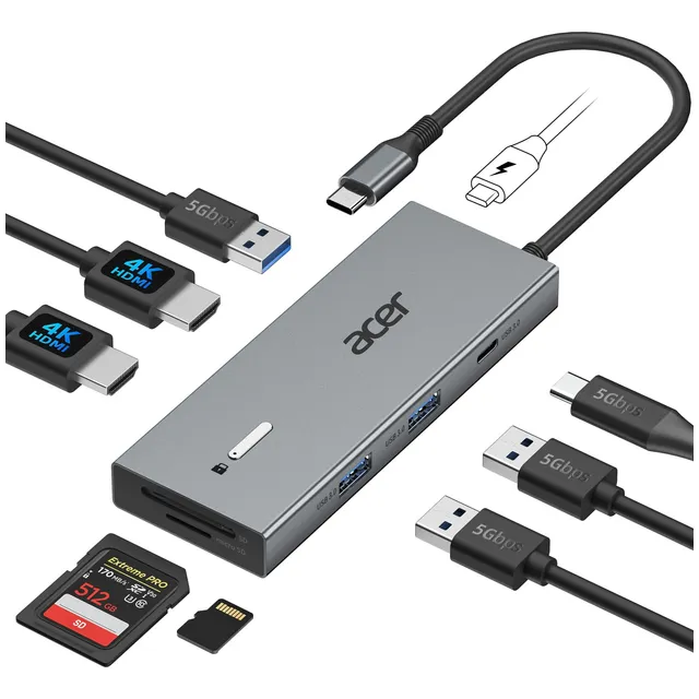 Estación De Carga Usb C Acer Dual Hdmi 4k 100w Pd Charging