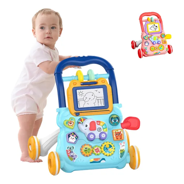 Andadera Para Bebes Musical Kiddos 3 En 1 Juguete Didáctico Extraíble Tablero De Dibujo Y Sonido Para Niños Color Azul