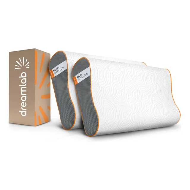 2 Pack Almohada Ortopedica Cervical Memory Foam Gel Dreamlab Neck+ Estándar XL | Almohada de Cuello, Tela Bambú, Hipoalergénica, Certificada CertiPUR-US, Oeko-Tex Standard 100 | Firmeza: Firme Medio