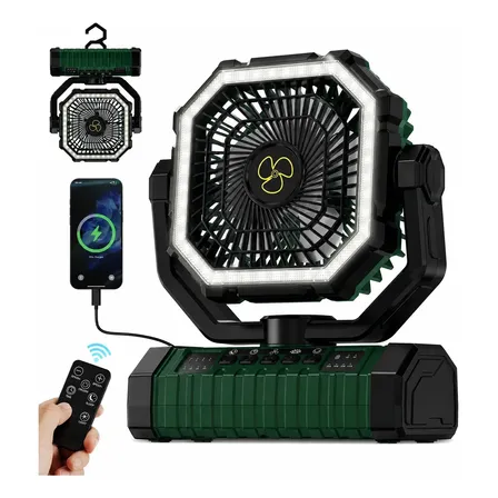 Ventilador Portátil Acampamento Recarregável Com Luz20000mah Verde