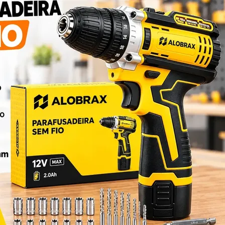 Furadeira Parafusadeira 12V Sem Fio Kit Completo Brocas Bits Soquetes Eixo Flexível Bateria Lítio