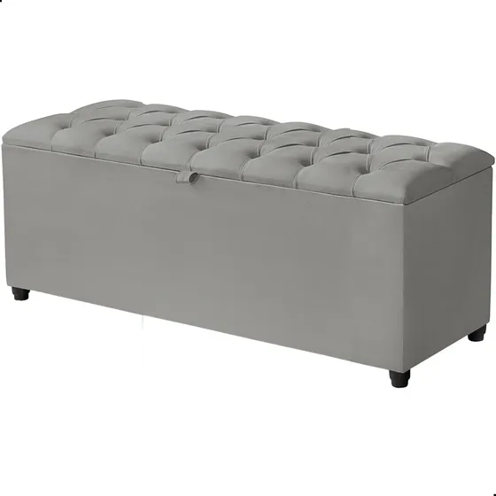 Puff Recamier Baú Berlim Veludo Cinza Solteiro 80cm Estofado ARKELL