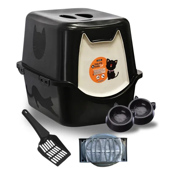 Caixa De Areia Para Gatos Fechada Banheiro Durapets Preta Cor Preto