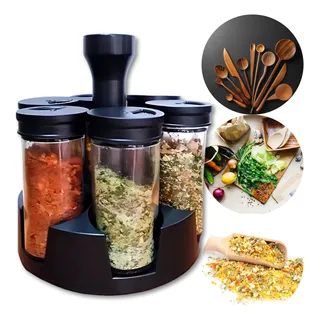 Porta Temperos GiratĂłrio Com 6 Potes De Vidro Tampa Dosadora Porta Temperos GiratĂłrio Com 6 Potes De Vidro Tampa Dosadora