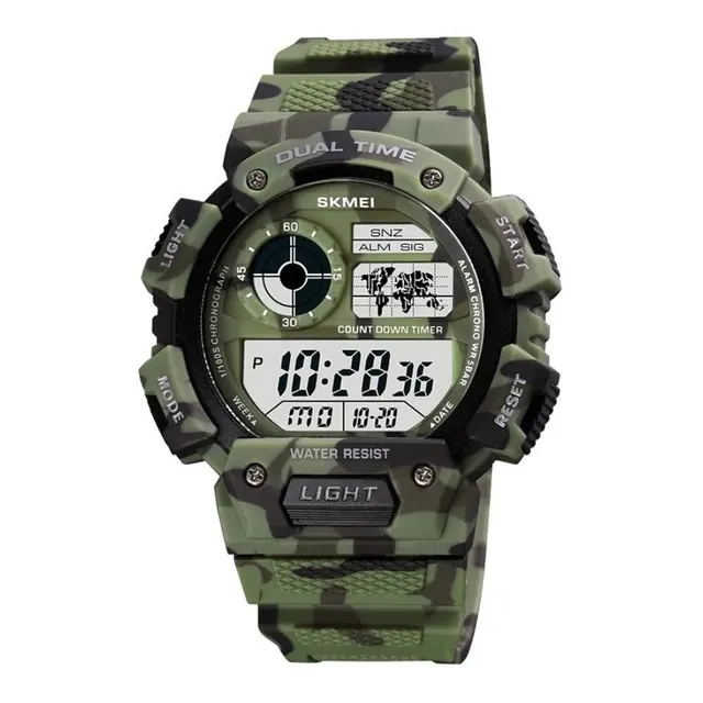 Reloj Skmei Militar 1723 Camuflaje Verde Digital Hora Doble