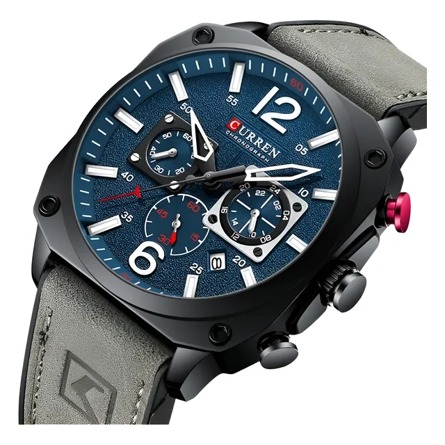 Reloj Curren 8398 De Hombre Gris Negro Azul Pulcera De Cuero