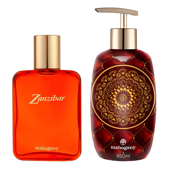 Perfume Zanzibar Mahogany 100ml E Sabonete Líquido Laal 450 Ml Mahogany