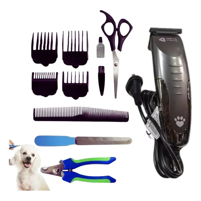 Set Maquina Cortar Pelo Perros Cortadora Canina + Kit Uñas Gris/azul