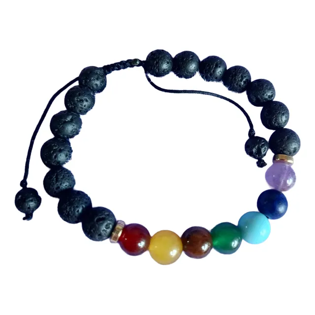 Pulsera 7 Chakras,  Fengshui, Piedra Volcánica