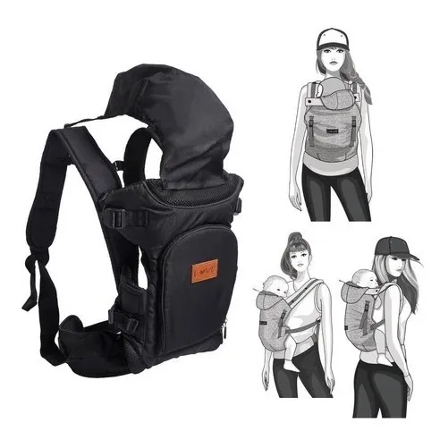 Mochila Portabebe Ergonomica Con Capucha 3 Posiciones Love Color Negro