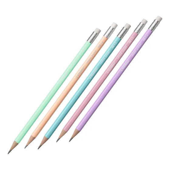 Kit Com 5 Lápis Preto Sextavado Stabilo Swano Pastel Hb Nº2