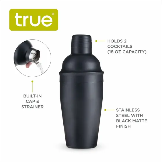 True Coctelera Negra Mate Ash Acero Inoxidable 18 Onza
