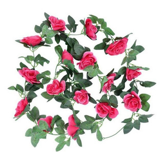 Cordão Corrente Flores Rosas Guirlanda Artificial Kit 2 Cordão Corrente Flores Rosas Guirlanda Artificial Kit 2