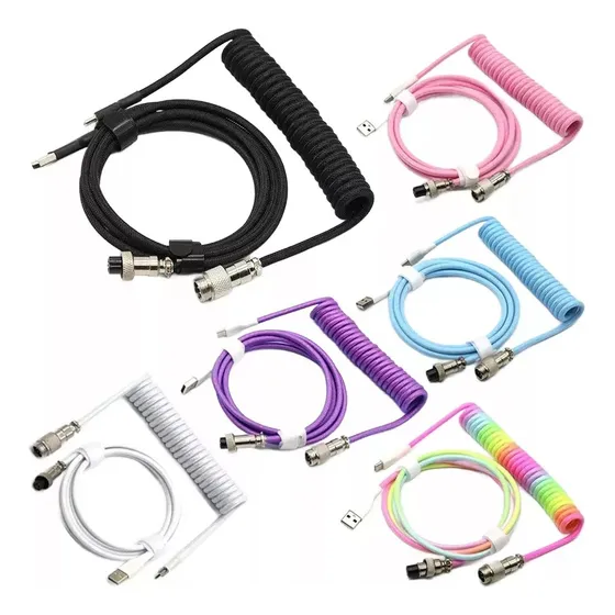 Cabo Enrolado Coiled Teclado Usb-c Mecânico Aviador Branco