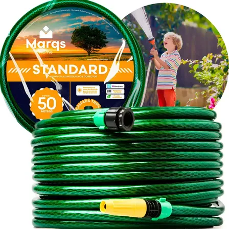 Mangueira De Jardim 50m Metros Com Esguicho Trançada Reforçada Flexível 7/16 Anti Dobra Irrigação Quintal Poço Lavagem Durável Marqs Home Verde