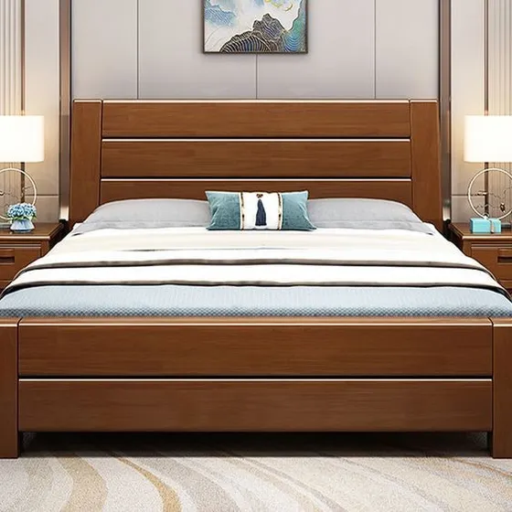 Cama Doble Clásica Jhons Fords, 4 Piezas, 2 Mesas Luz