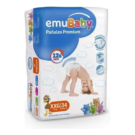 Pack 34 Pañales talla XXG Extra Extra Grande Sin Genero Super Premium EmuBaby | Cuotas sin interés