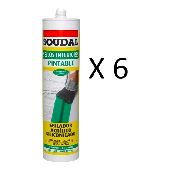 Sellador Acrilico Siliconizado Blanco Pintable X6 Unidades